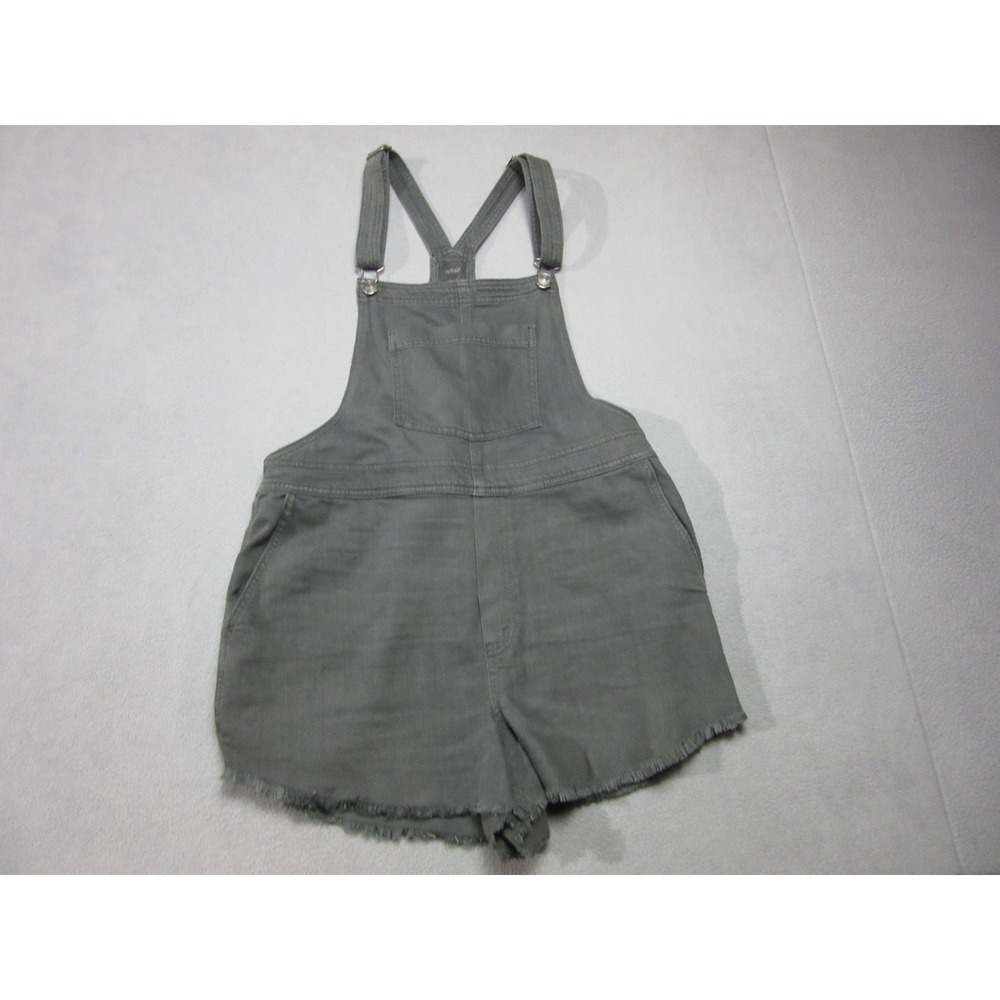 Aerie Shortalls Womens Large Gray Denim Romper Square Neck Raw Hem Coveralls
